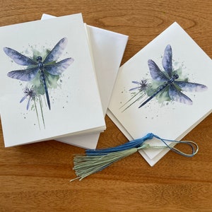 Dragonfly original design - folded note cards. set of 12 cards with envelopes in a box. 4x6" blank interior. Unique gift. Made in the US.