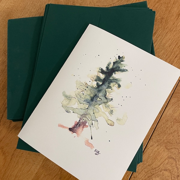 Print your own Christmas Cards and gift tags. Original water color Christmas tree.