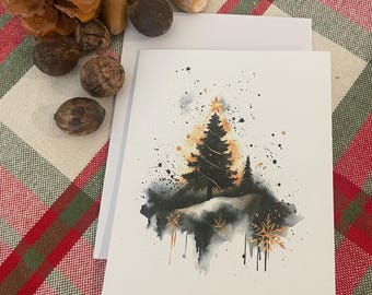 Aquarell-Weihnachtskarten mit Baummotiv – Set mit 12 Weihnachtsgrüßen