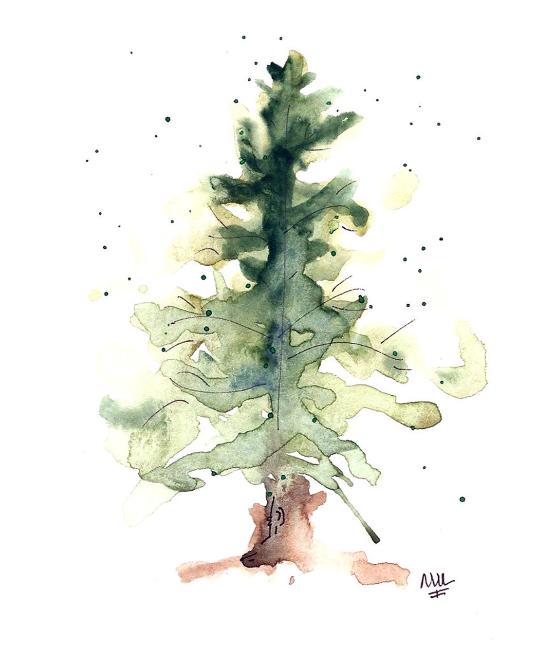 Watercolor Pine Tree Christmas Card Set: Blank Note Cards & Bonus Gift ...