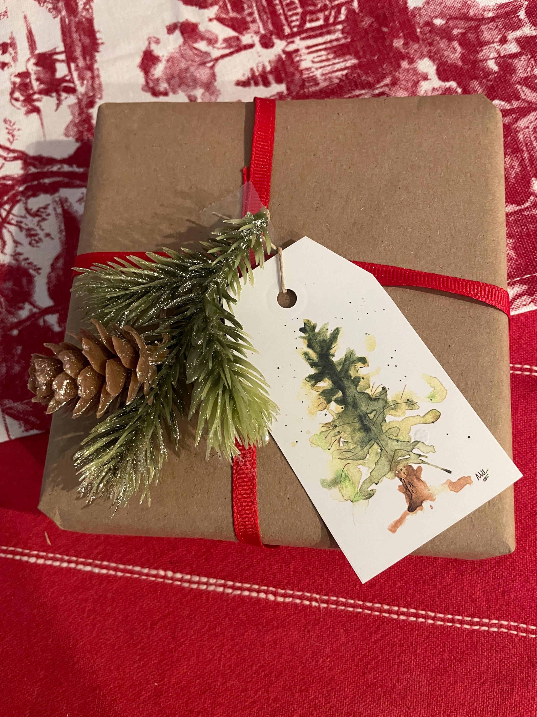 Watercolor Pine Tree Christmas Card Set: Blank Note Cards & Bonus Gift ...