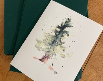 Watercolor Pine Tree Christmas Card Set: Blank Note Cards & bonus gift tags