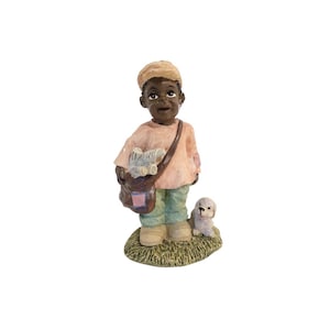 5-Inch Tall Vintage African American Newsboy Figurine, Black Americana, Collectible Art