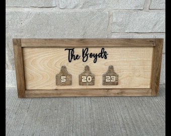 Custom Wood Sign: Cow Tag Guest Book, Personalized Family Name