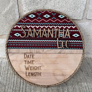 Rustic Western Baby Announcement Sign: Personalized Birch Wood