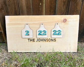 Custom Cow Tag Wedding Sign: Turquoise Inlay, Established Date, Guest Book