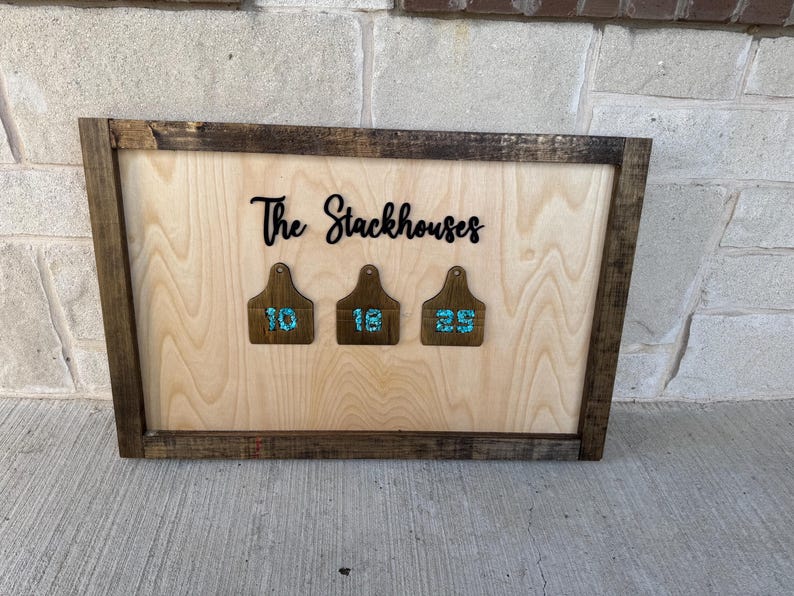 Custom Wood Sign: Cow Tag Guest Book, Personalized Family Name image 7
