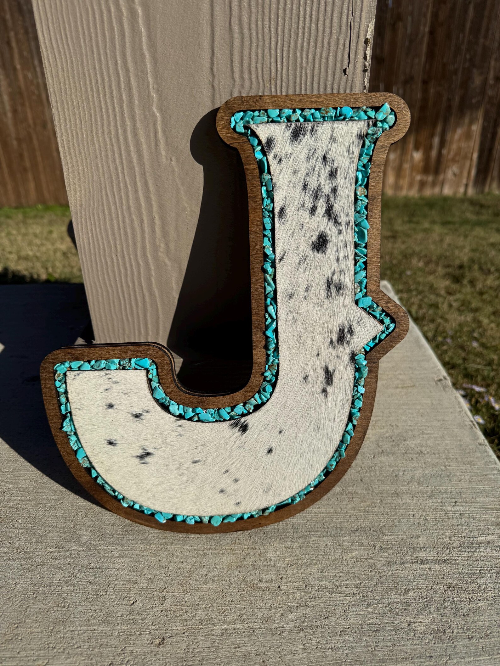 Western Cowhide Letter | Turquoise Wooden Letter | Wedding Gift - Etsy