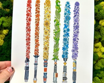 Botanical Blades - Fierté sabres laser arc-en-ciel Impression artistique