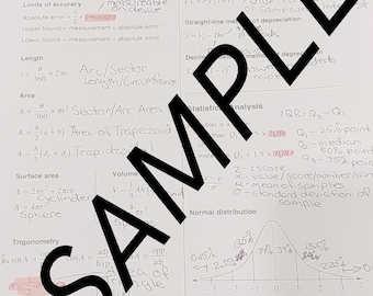 Feuille de formules mathématiques annotées standard HSC