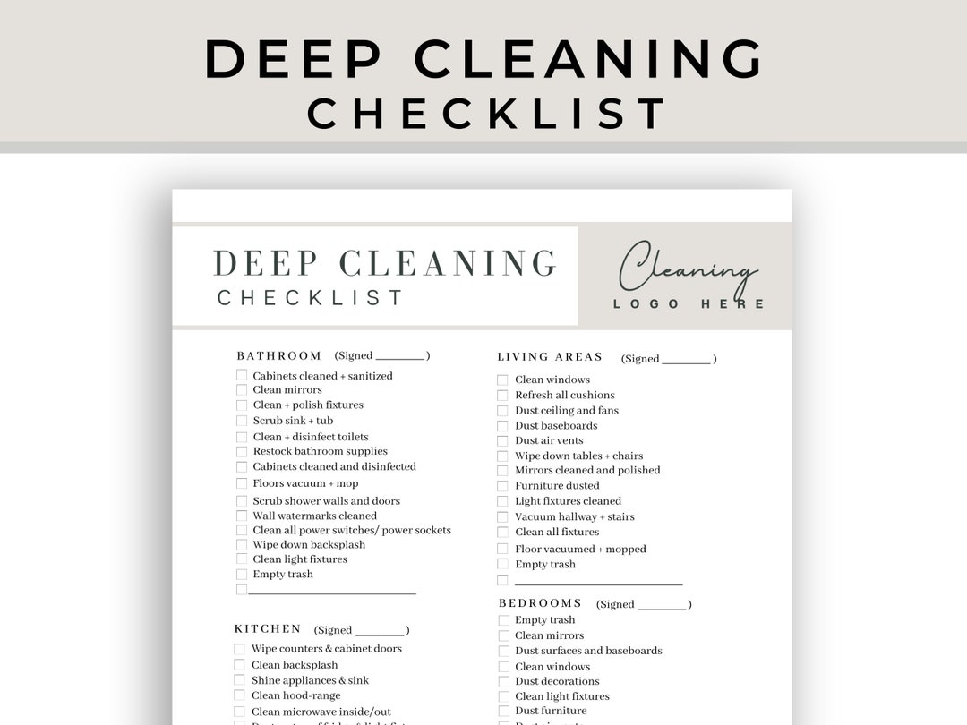 Professional Residential Deep Cleaning Checklist, Editable House Deep