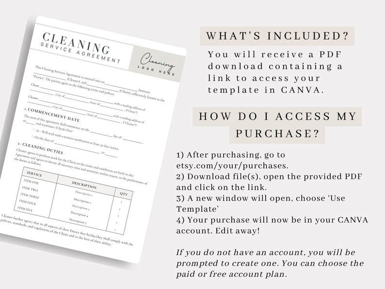 Editable Cleaning Services Agreement, Cleaning Contract, Cleaning