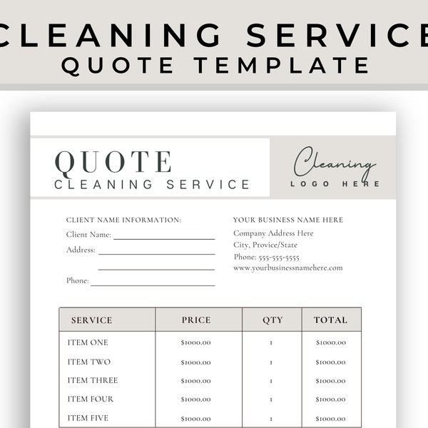 Professional Cleaning Service Quote, Commercial Cleaning Business, Cleaning Proposal Template, Cleaning Business Estimate, Business Quote