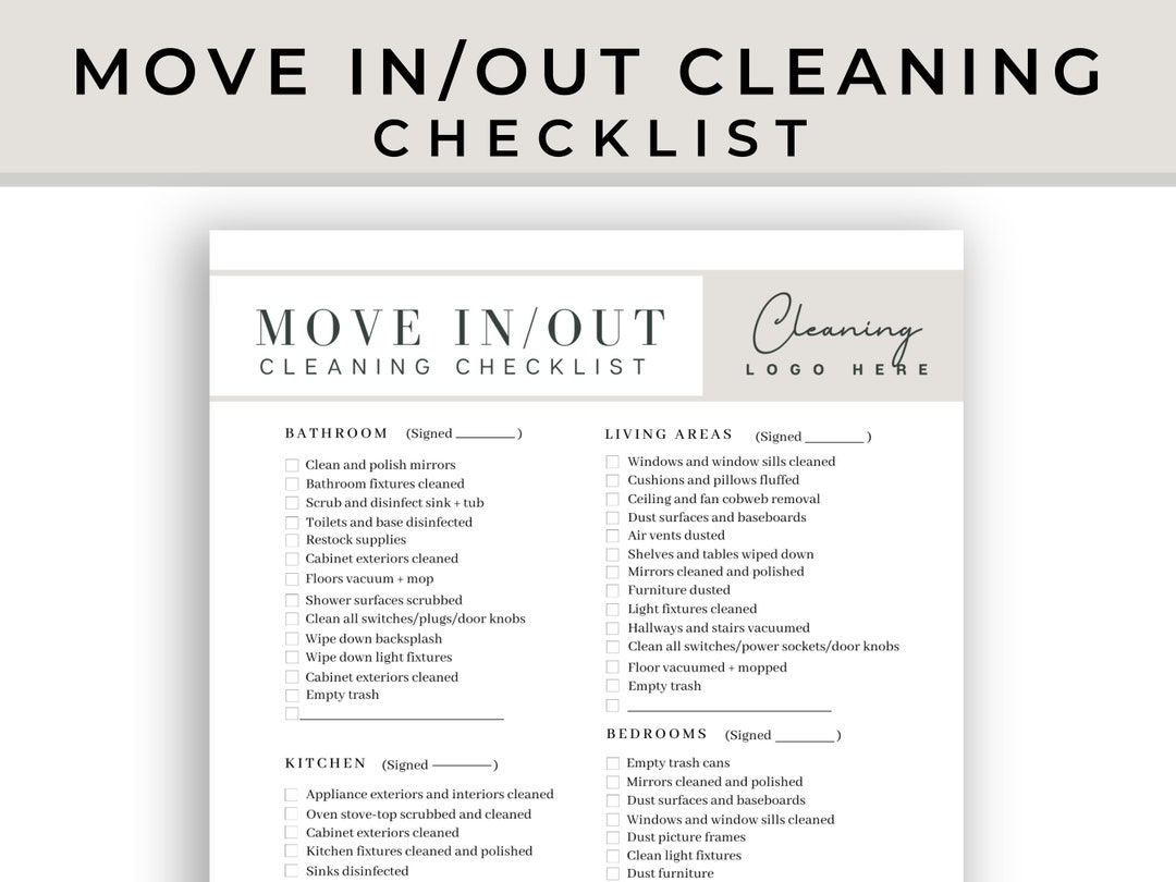 Professional Move In\/out Cleaning Checklist, Editable House Moving Cleaning Template, Cleaning ...