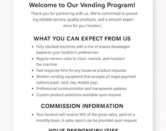 Vendor Welcome Sheet — Printable + Editable | Instant Download
