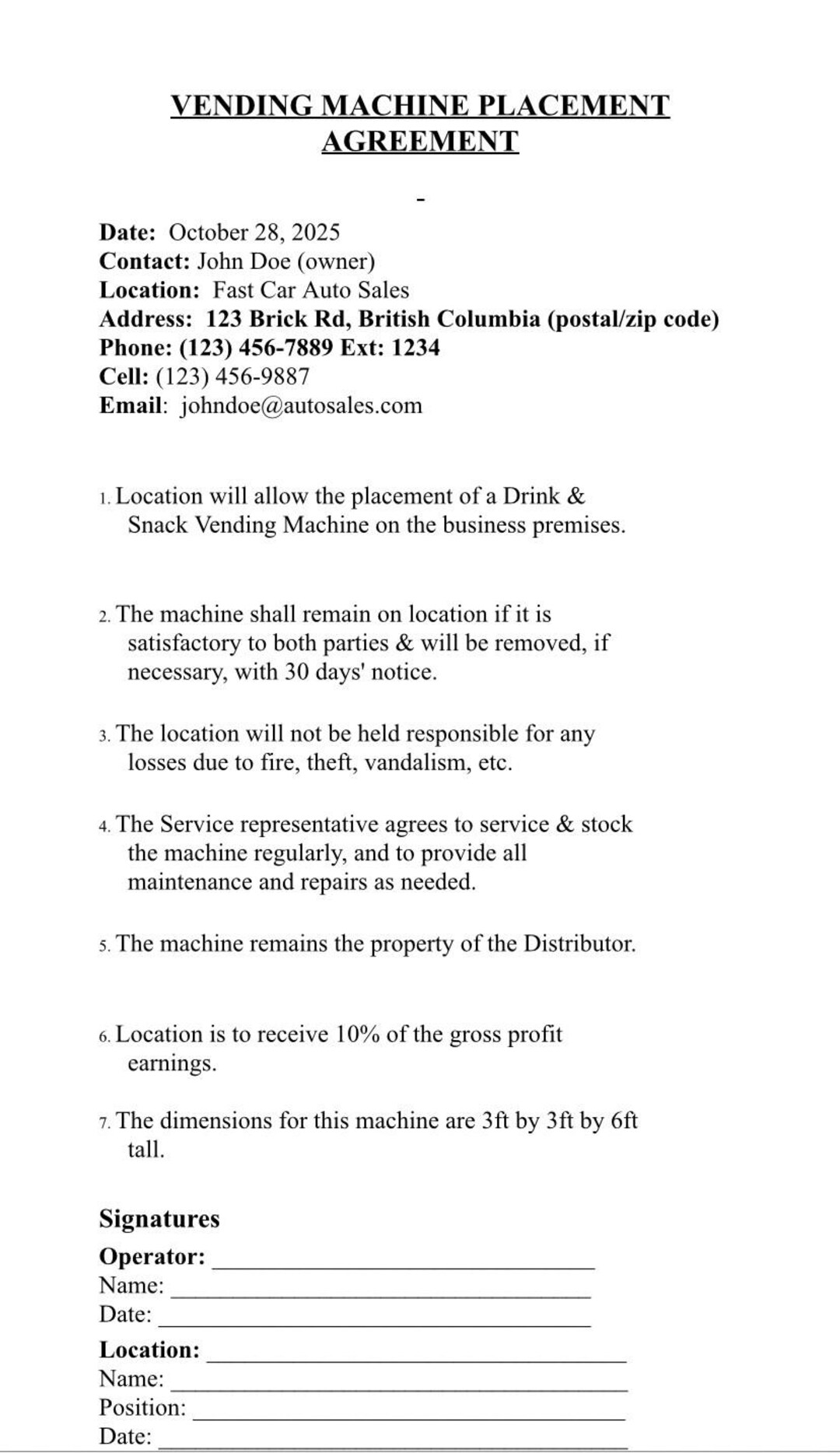 Image 4 for Vending Machine Agreement Template