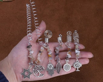Silber Haarschmuck mit Runen, Hair Twist Charm Kristallstein, Baum des Lebens Mädchen Haarschmuck, Viking Hippie handgemachte Haarspirale