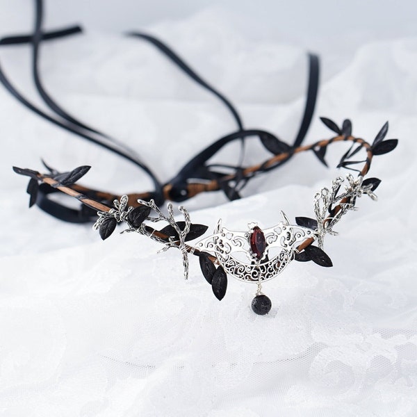 Moon Witch Crown, Black Bronze Elvish Head Dress, Elf Elven Gift, Forest Headpiece,Woodland Leaf Tiara Wedding Crown Cosplay Fantasy Circlet