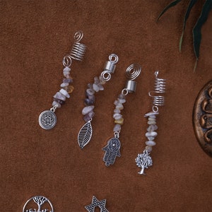 Silver Hair Accessories with Runes, Hair Twist Charm Crystal Stone, Tree of Life Girl Hair Jewelry, Viking Hippie Handmade Hair Spiral image 5