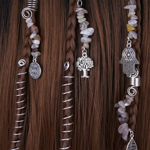 Silver Hair Accessories with Runes, Hair Twist Charm Crystal Stone, Tree of Life Girl Hair Jewelry, Viking Hippie Handmade Hair Spiral image 9