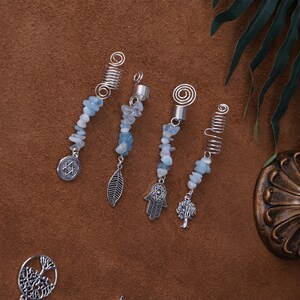 Silver Hair Accessories with Runes, Hair Twist Charm Crystal Stone, Tree of Life Girl Hair Jewelry, Viking Hippie Handmade Hair Spiral image 6