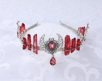 Red Crystal Witch Deer Crown,Fairy Headband, Wiccan Tiara Natural Healing Wedding Bridal Wiccan Headpiece Elf Elven Gift Unique Head Piece