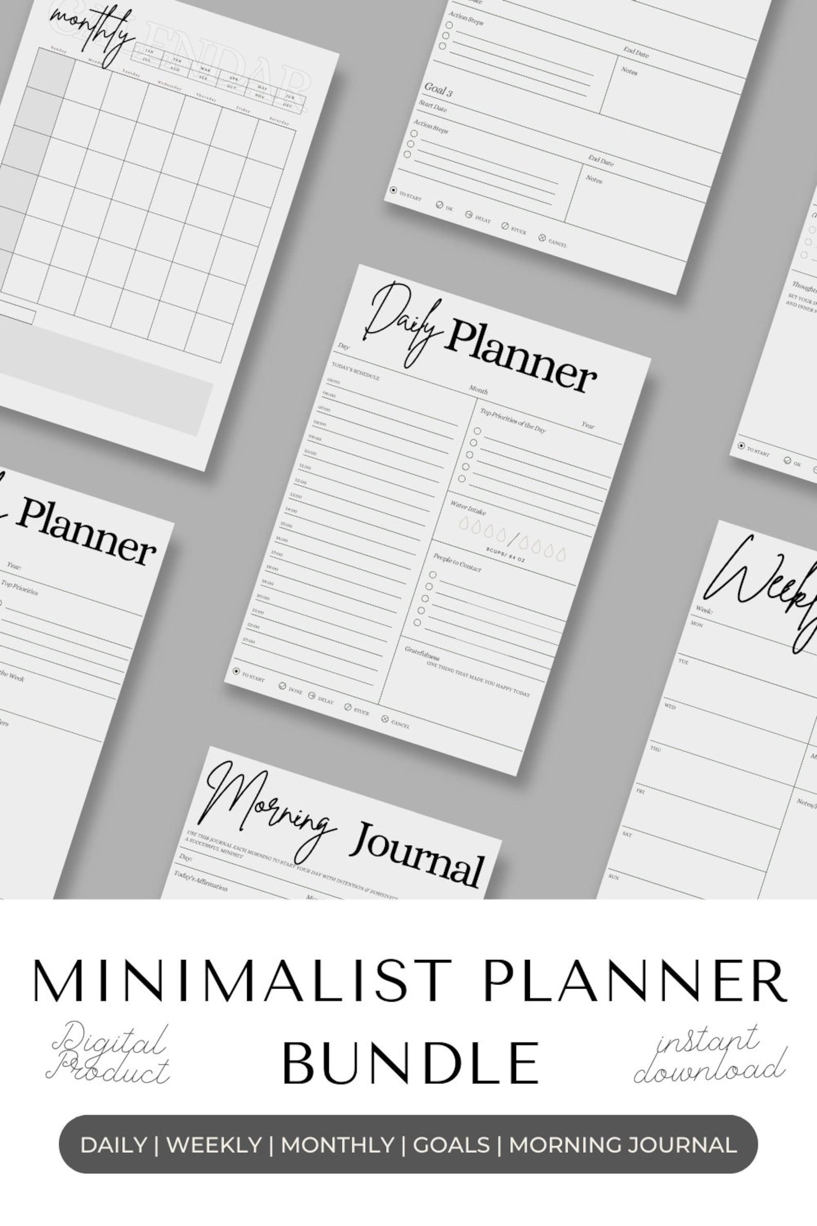 2025 Minimalist Planner Bundle | Digital & Printable PDF | Monthly