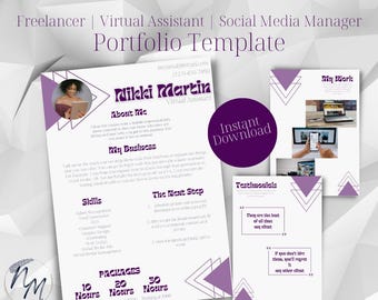 Freelancer Portfolio Canva Template – VA, Social Media, Copywriter, Web Designer Resume – Editable & Instant Download