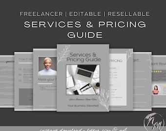 Plantilla de Canva para guía de precios y servicios para freelancers / Editable, revendible / Asistente virtual, Marketing de redes sociales, Marketing digital / Descarga instantánea