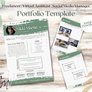 Freelancer Portfolio Canva Template – VA, Social Media, Copywriter, Web Designer Resume – Editable & Instant Download