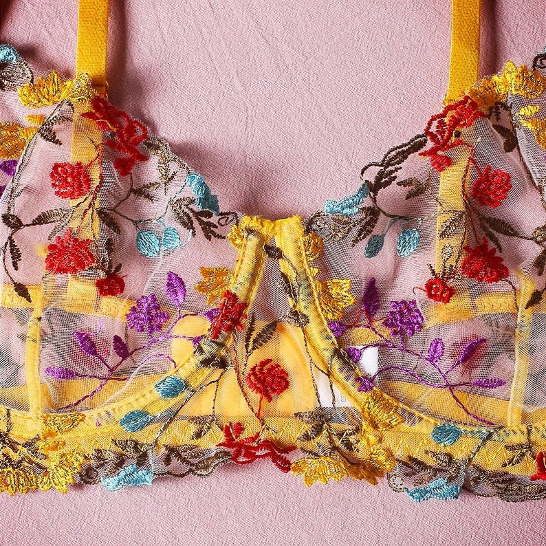 Sexy Bra and Panties Set Lingerie Yellow Embroidery Lace Etsy