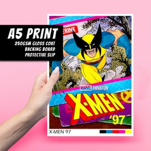 X-Men 97' Wolverine A5 Art Print - Marvel, Anime, Prezent, Dekoracja, Popkultura, Sztuka ścienna, Duża pocztówka, Sztuka komiksowa, Bajki, TV