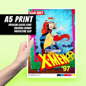 X-Men 97' Jean Grey A5 Art Print - Marvel, Anime, Prezent, Dekoracja, Popkultura, Sztuka ścienna, Duża pocztówka, Sztuka komiksowa, Bajki, TV
