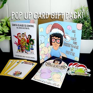 Pop Up Card! - Idea regalo Bob's Burgers, cultura pop, Tina Belcher, Natale, adesivo Kuchi Kopi, Bag of Butts, XMAS, saluti fatti a mano