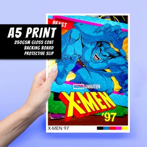 X-Men 97' Beast A5 Art Print - Marvel, Anime, Prezent, Dekoracja, Popkultura, Sztuka ścienna, Duża pocztówka, Sztuka komiksowa, Bajki, TV