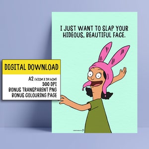 Eine Druckbare Karte! Eine lustige druckbare Geschenk / Wandkunst oder Karte für Bob's Burgers Fans - Sofortiger Download - Louise Belcher Minimalist Fan Art