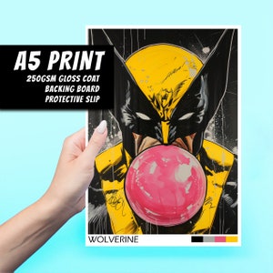 Impression d'art A5 chewing-gum Wolverine - Logan, Weapon X, film, cadeau, décoration, culture pop, art mural, grande carte postale, bande dessinée