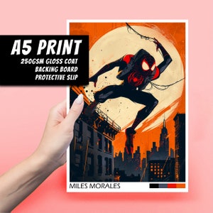 Miles Morales A5 Art Print - Spider-Man, Marvel, Film, Prezent, Dekoracja, Popkultura, Sztuka ścienna, Duża pocztówka, Sztuka komiksowa, Stan Lee