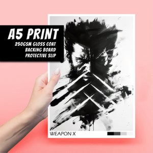 Weapon X A5 Art Print - Logan, Wolverine, X-Men, Film, Prezent, Dekoracja, Popkultura, Sztuka ścienna, Duża pocztówka, Sztuka tuszem, Minimalistyczny