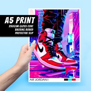 Air Jordan 1 A5 Art Print - Miles Morales, Gra wideo, Prezent, Spiderman, Unikatowy, Sneakercore, Dekoracja, Kultura popularna, Sztuka ścienna, Duża pocztówka
