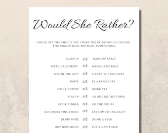 Would She Rather? Bridal Shower Game