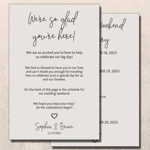 Cartes de sac de bienvenue pour hôtel de mariage
