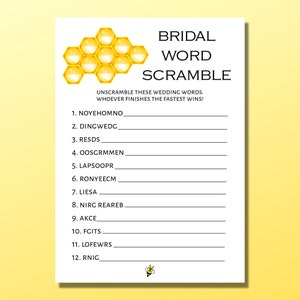 Bridal Word Scramble Bridal Shower Game - Yellow Summer Theme