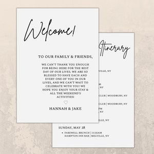 Wedding Welcome Card for Hotel Bags with Itinerary - Editable Digital Download!