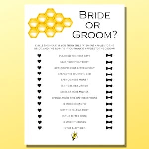 Bride Or Groom? Yellow Bee Summer Theme Bridal Shower Game