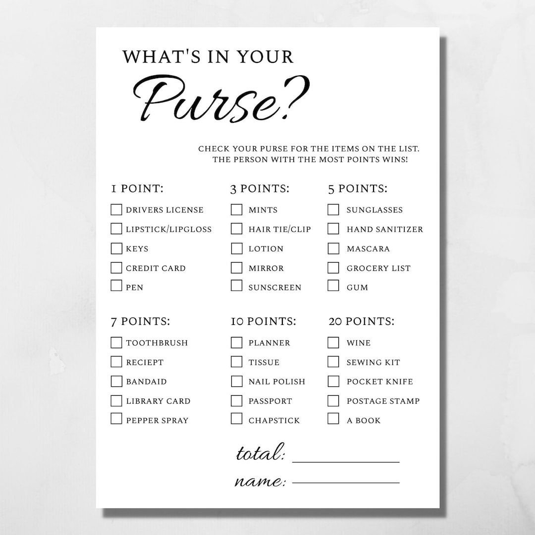 What's in Your Purse? Bridal Shower Game - Etsy