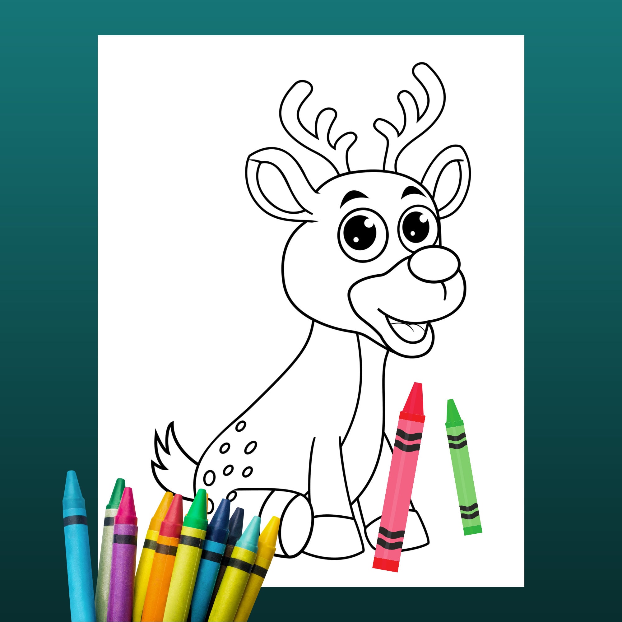Reindeer Coloring Page - Digital Download! - Etsy