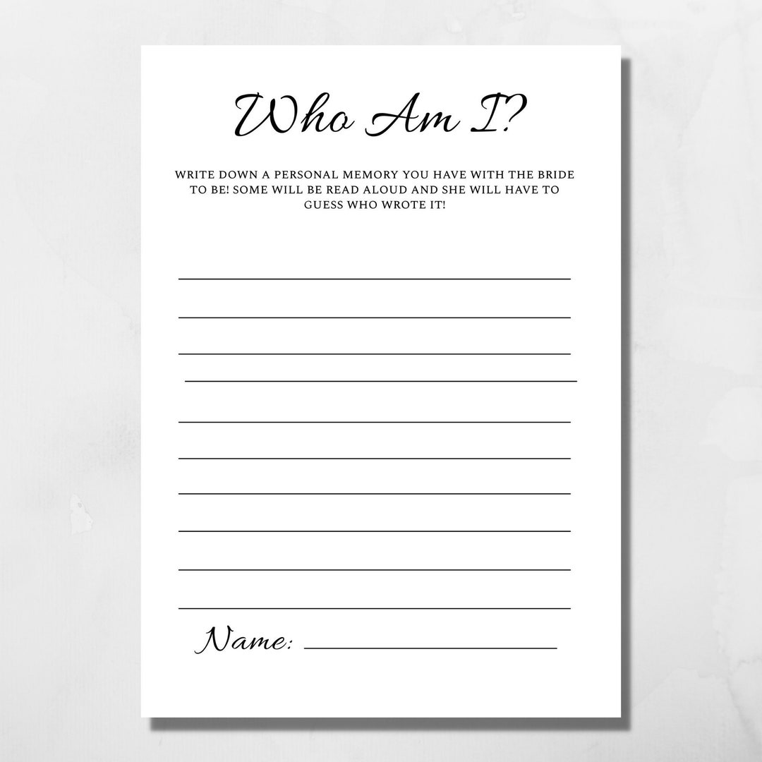 Who Am I Bridal Shower Game Etsy