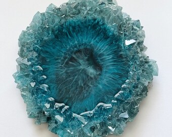 Blue Icy Coaster with Chunky Crystal Edges - Elegant Home Decor