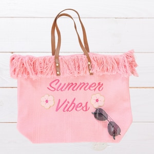 Große Sommer Einkaufstasche Sommer Vibes Urlaub Tasche Chenille Strandtasche Brautjungfer Einkaufstasche Mädchen Reise Geschenk Sommer Geschenk für sie Pool Wochenende Tasche